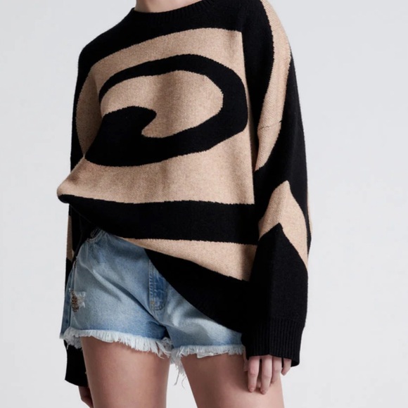 ONE TEASPOON BLACK SWIRL VORTEX JUMPER SWEATER Black &Tan with Thumb holes Sz XL - Picture 3 of 14